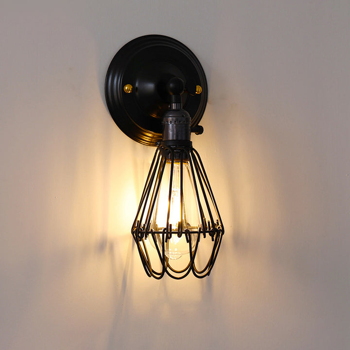 Lámpara de Aplique de Pared de 1 Luz de Jaula de Hierro Vintage Tradicional para Sala de Estar 