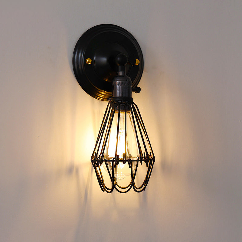 Traditional Vintage Cage Iron 1-Light Wall Sconce Lamp For Living Room