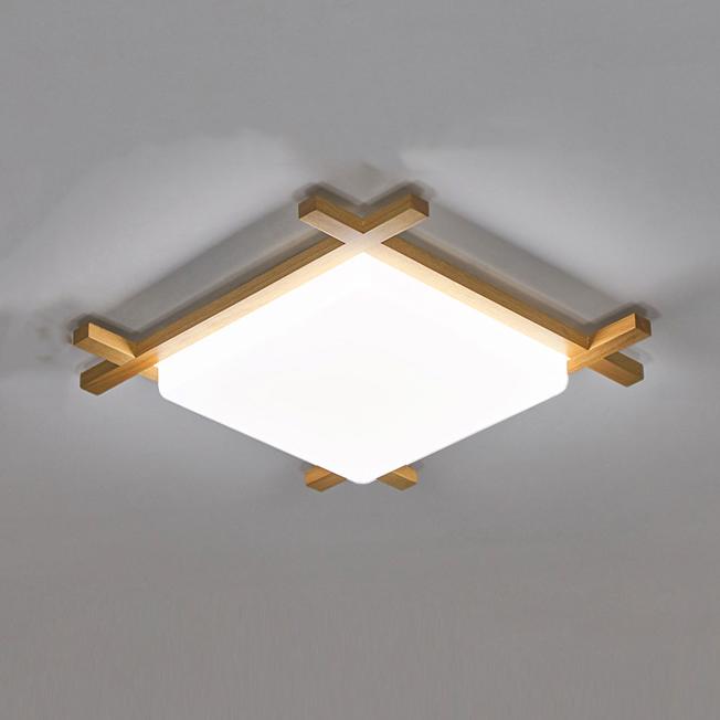 Modern Solid Wood Square Japanese Tatami LED Flush Mount Ceiling Light