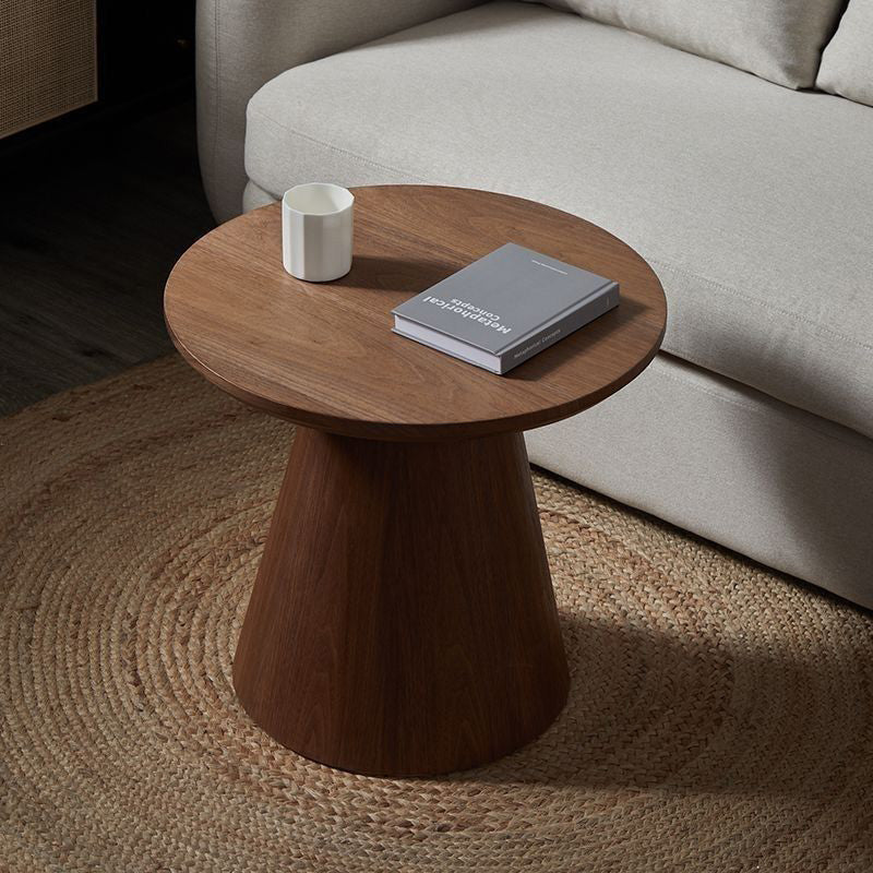 Mesa de café de madera con base de columna cónica redonda nórdica contemporánea para sala de estar 