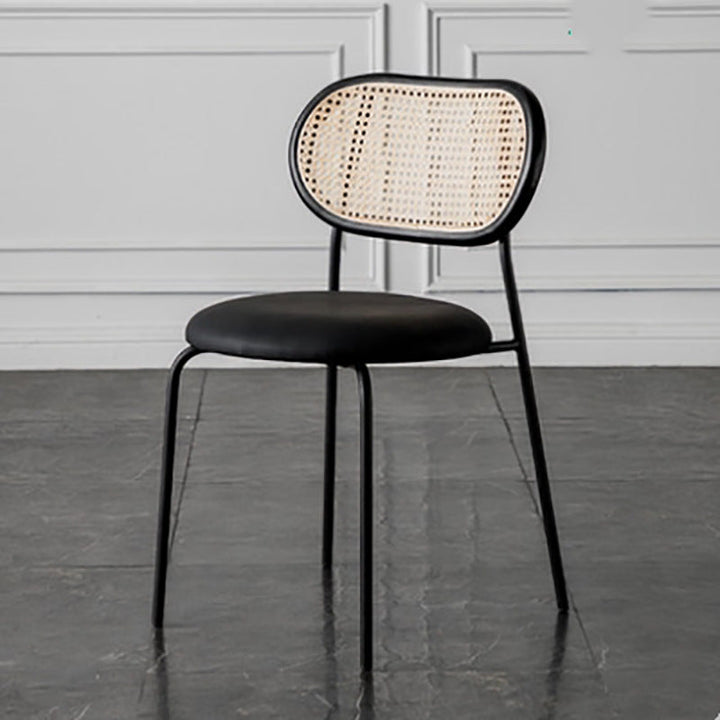 Contemporary Nordic Round PU Leather Faux Rattan Weaving Iron Chair Backrest For Living Room