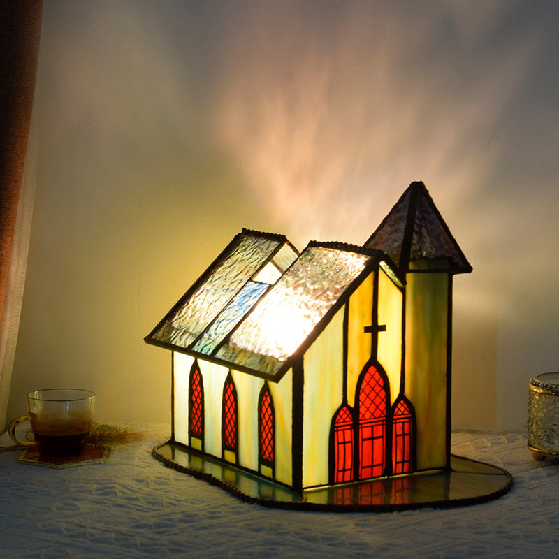Lámpara de mesa de 1 luz para casa de vidrio Tiffany tradicional con luz nocturna para mesita de noche 