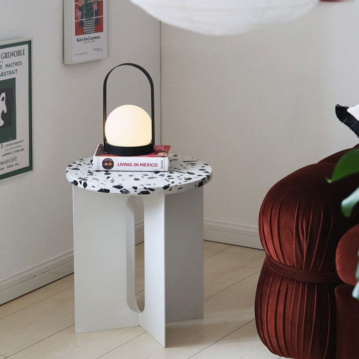 Modern Luxury Round Table Top Terrazzo Iron Carbon Steel Coffee Table 3-Leg For Living Room