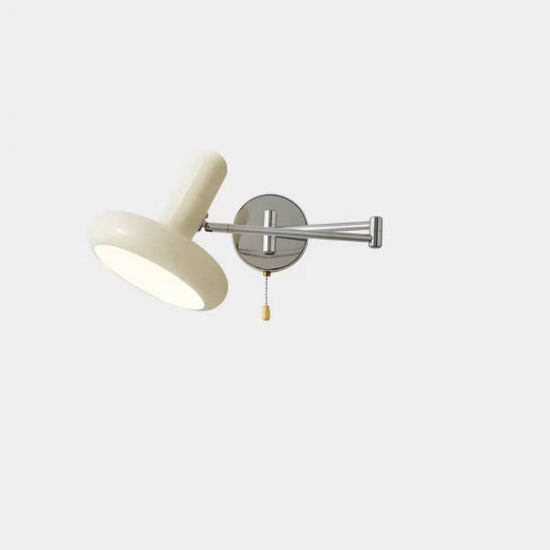 Nordic Cream White Iron Rocker Arm Round Retractable 1-Light Wall Sconce Lamp