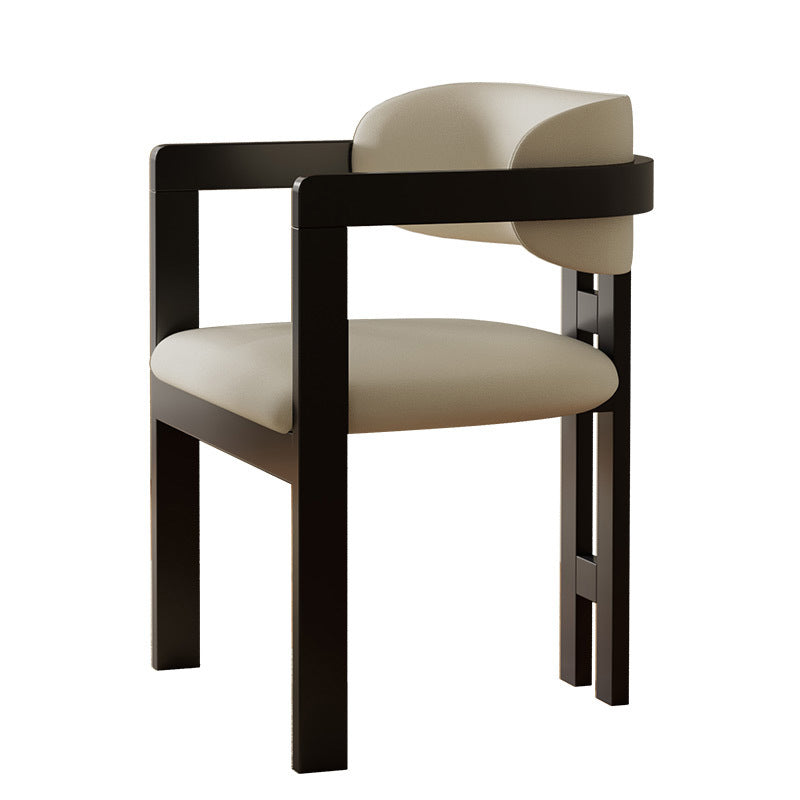 Silla de comedor moderna minimalista cuadrada de cuero de microfibra y madera de fresno con respaldo y reposabrazos para comedor 