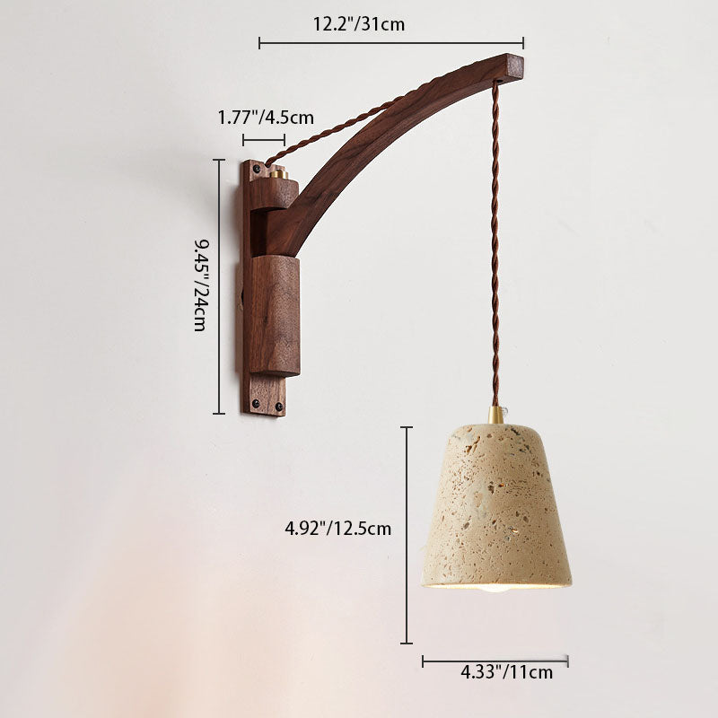 Japanese Wabi-Sabi Solid Wood Horn 1-Light Wall Sconce Lamp