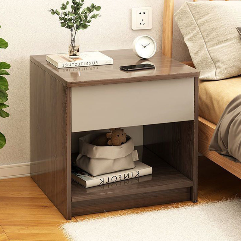 Table de chevet moderne en panneau de densité à dessus carré avec 1 tiroir pour chambre à coucher 