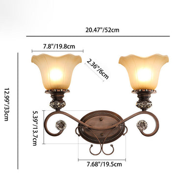 Traditionelle rustikale Milchglas-Blumenschirm-Eisen-Harz-1/2-Licht-Wandleuchter-Lampe für Schlafzimmer 