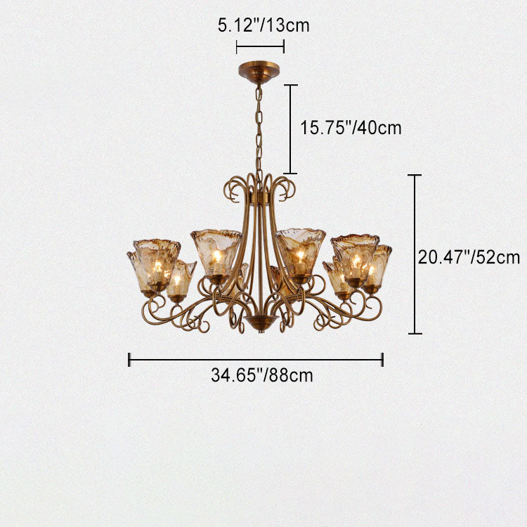 Lustre en verre de cuivre trapézoïdal à 8/10 lumières pour salon traditionnel et vintage 
