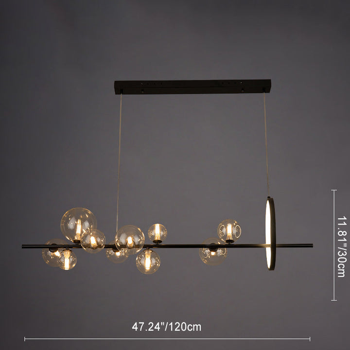Lustre contemporain scandinave en fer et verre rond sphérique 7/10 lumières pour salle à manger 