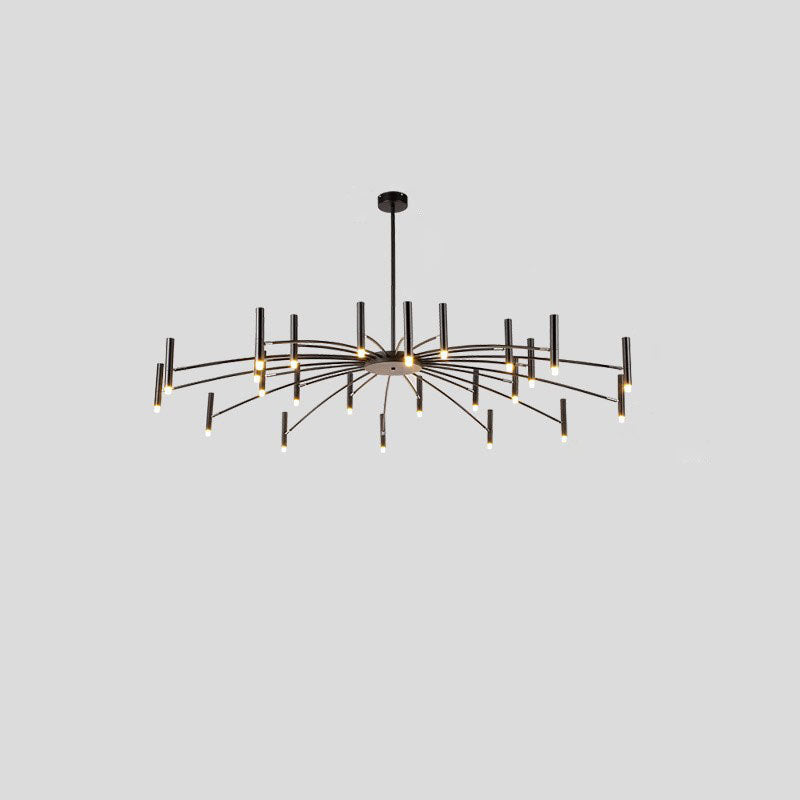 Zeitgenössischer skandinavischer runder radioaktiver Eisen-Aluminium 12/24-Licht-Kronleuchter für das Wohnzimmer 