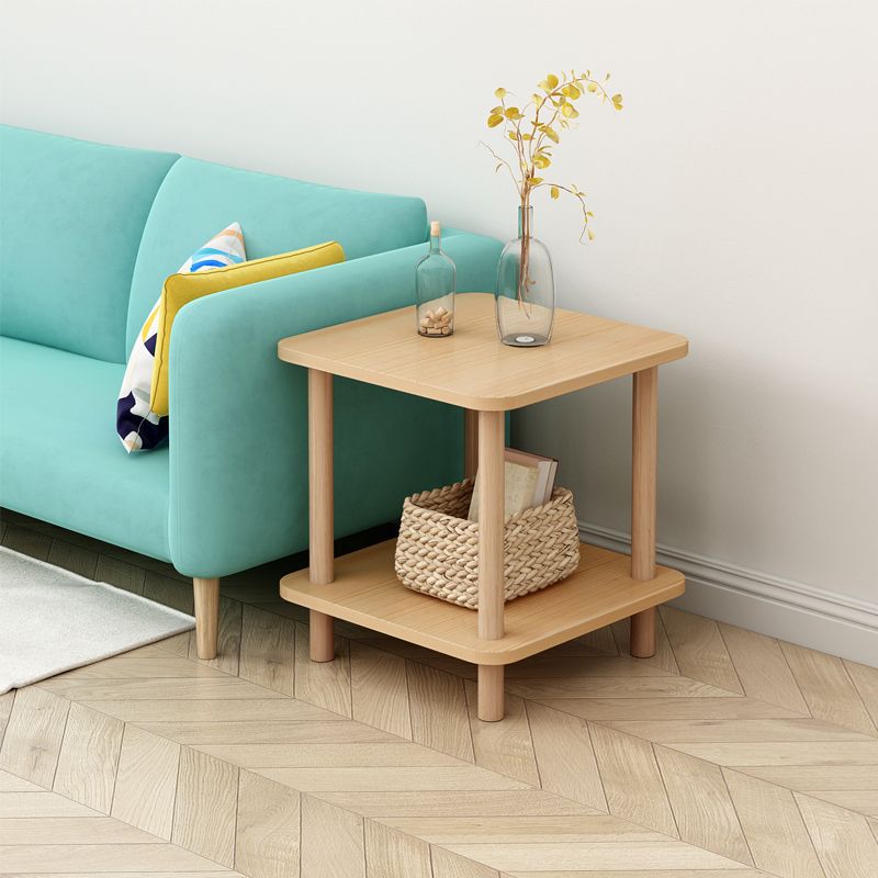 Traditioneller japanischer quadratischer Massivholz-Beistelltisch mit 2 Ebenen für das Wohnzimmer 