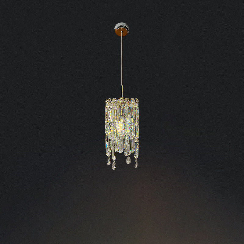 Moderne Art Deco Zylinder Hardware Kristall 1-Licht Pendelleuchte für Wohnzimmer 