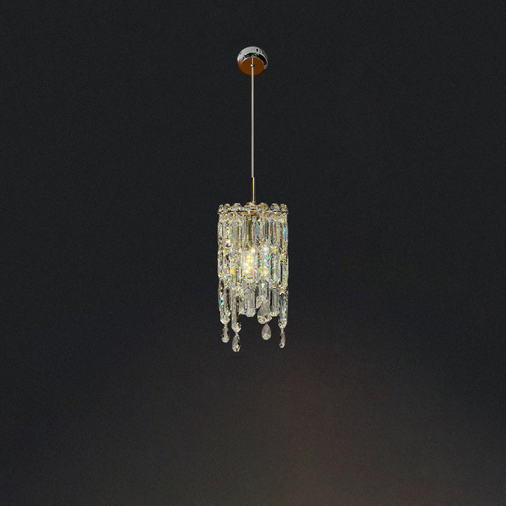 Moderne Art Deco Zylinder Hardware Kristall 1-Licht Pendelleuchte für Wohnzimmer 