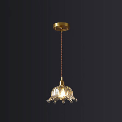 Luz colgante de 1 luz en forma de flor de vidrio de cobre simple de lujo nórdico 