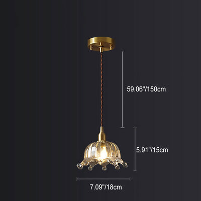 Luz colgante de 1 luz en forma de flor de vidrio de cobre simple de lujo nórdico 
