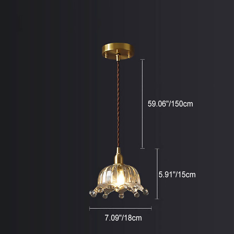 Luz colgante de 1 luz en forma de flor de vidrio de cobre simple de lujo nórdico 