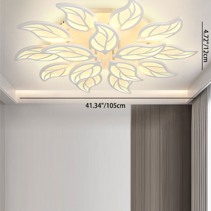 Modern Minimalist Leaf Hardware Acrylic LED Semi-Flush Mount Ceiling Light For Living Room