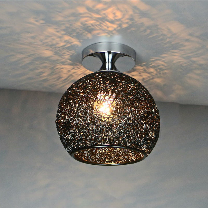 Lámpara de techo semiempotrada de 1 luz con bola de tejido de hierro y aluminio escandinavo contemporáneo para pasillo 