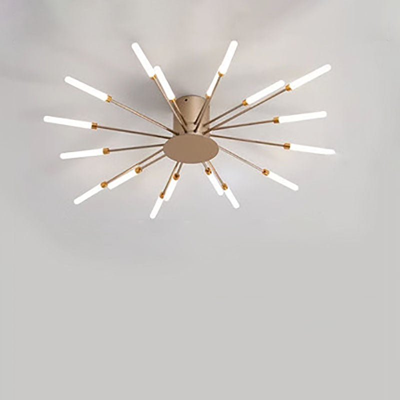 Modern Minimalist Round Radiant Iron Aluminum Acrylic LED Semi-Flush Mount Ceiling Light For Living Room