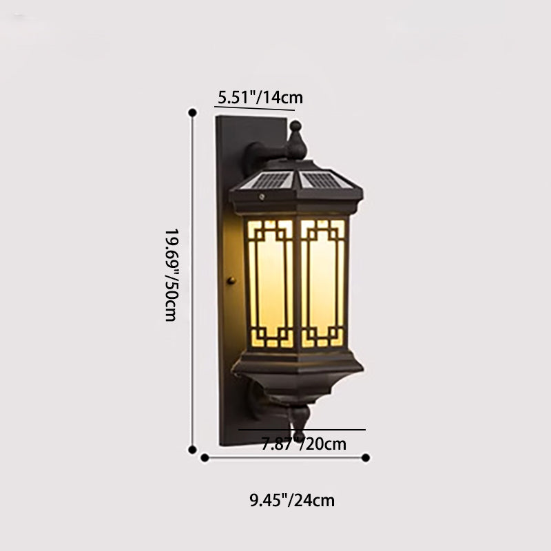 Applique Murale Étanche Traditionnelle Chinoise Cylindre Solaire Triangle Rectangle Loft Aluminium Verre 1-Lumière Pour Jardin 