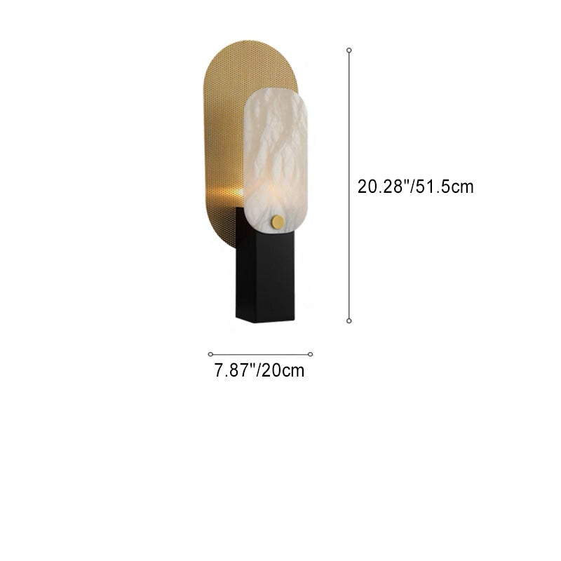 Lampe de table moderne Art déco rectangle arrondi en marbre avec abat-jour en métal à 1 lumière pour chambre à coucher 