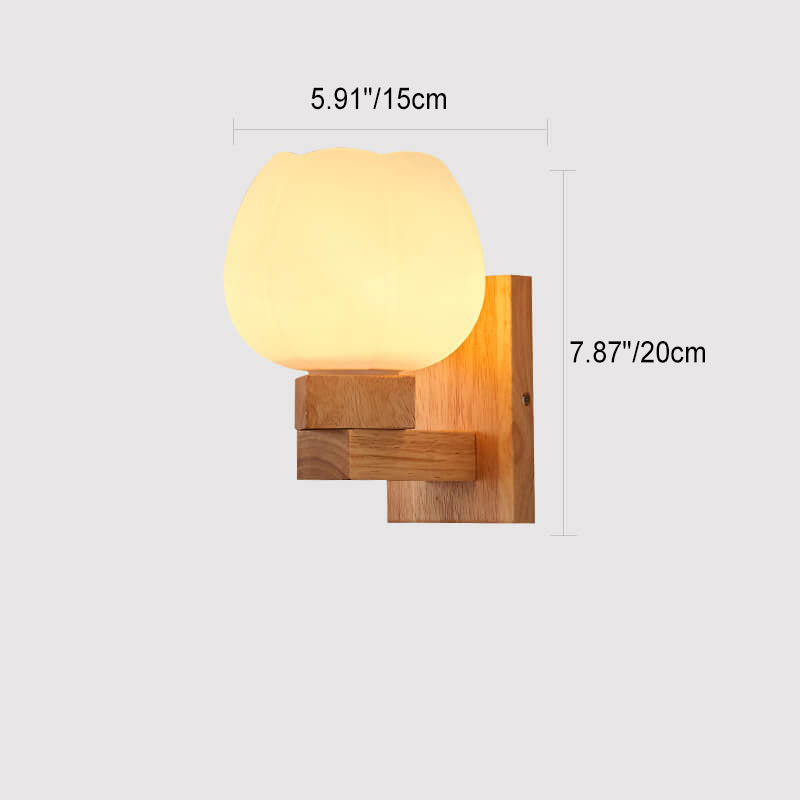 Modern Minimalist Rubberwood Glass Iron Geometric Design 1-Light Wall Sconce Lamp For Living Room &amp; Bedroom