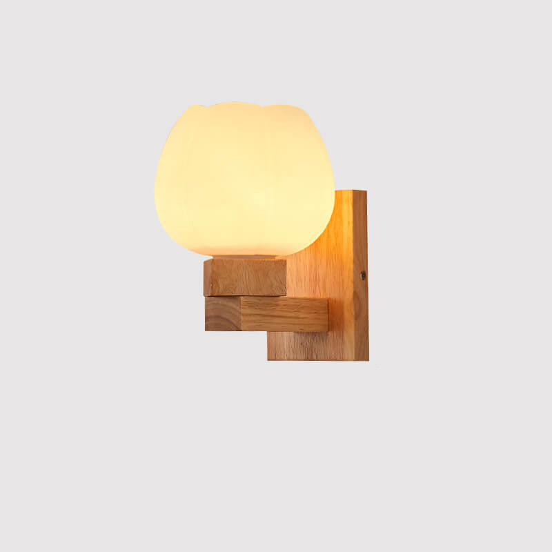 Modern Minimalist Rubberwood Glass Iron Geometric Design 1-Light Wall Sconce Lamp For Living Room &amp; Bedroom