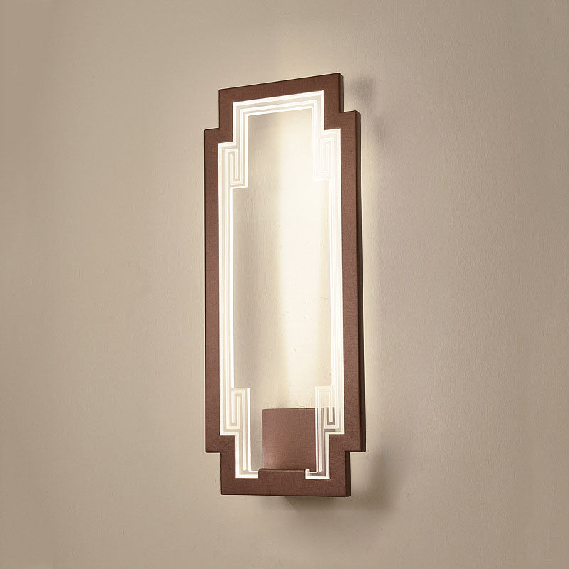 Lampe murale LED en acrylique fer à feuille de lotus rayée rectangulaire chinoise traditionnelle pour chambre 