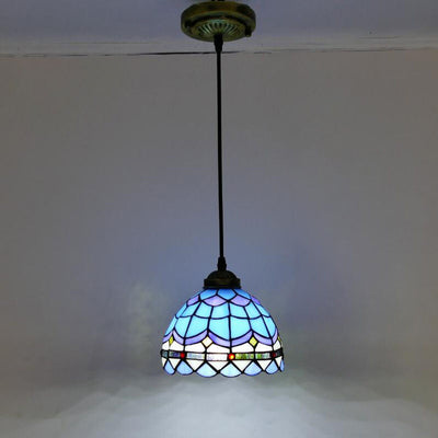 Traditional Tiffany Cone Iron Stained Glass 1-Light Pendant Light For Living Room