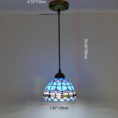 Traditional Tiffany Cone Iron Stained Glass 1-Light Pendant Light For Living Room