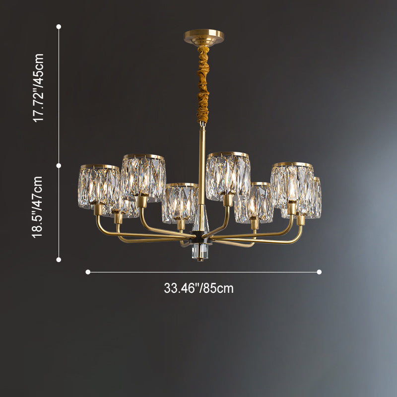 Lustre en cristal de cuivre de luxe contemporain avec 6/8/10/15/21 lumières pour chambre 