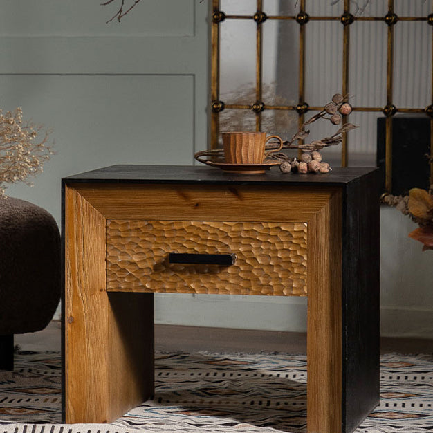 Table d'appoint carrée vintage traditionnelle en bois massif avec placage MDF, 1 étagère pour le salon 