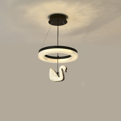 Zeitgenössischer Luxus-Kreis-Ring-Schatten-ABS-Schwan-Dekor-LED-Kronleuchter für Wohnzimmer 