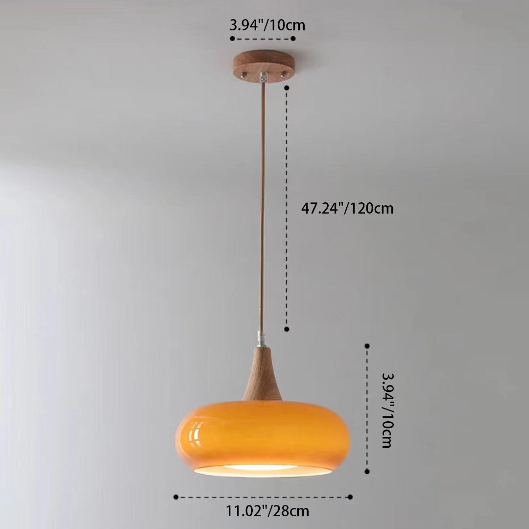 Zeitgenössische Einfachheit Persimmon Glas Form Holz 1-Licht Pendelleuchte für Wohnzimmer 