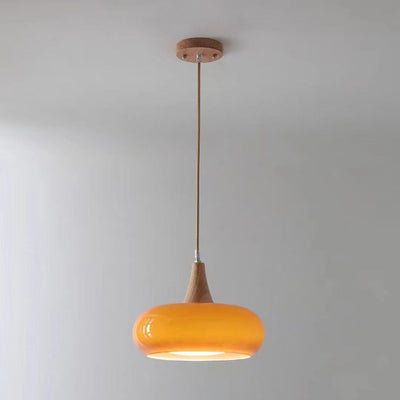 Contemporary Simplicity Persimmon Glass Shape Wood 1-Light Pendant Light For Living Room