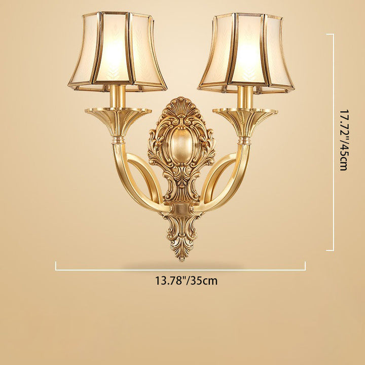 Traditional European Hexagonal Shade Wheat Copper Glass 1/2 Light Wall Sconce Lamp For Living Room