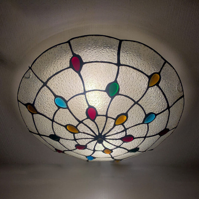 Traditional Tiffany Round Shell Bead Stained Glass 2-Light Flush Mount Ceiling Light For Hallway