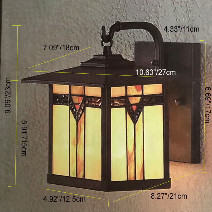 Traditional Tiffany Square House Iron Stained Glass 1-Light Wall Sconce Lamp For Living Room