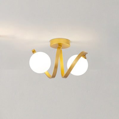 Zeitgenössische nordische Zweigkugel-Deckenleuchte aus Glas und Eisen mit 2 Lichtern, halbbündige Montage für Schlafzimmer 