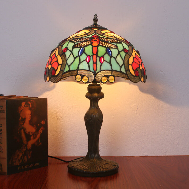 Tiffany Kreative Legierung Farbige Libelle Pfirsich Herz 1-Licht Tischlampe 