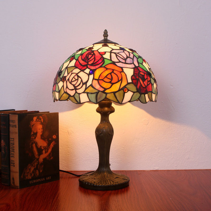 Tiffany Creative Alloy Four-Color Rose 1-Light Table Lamp