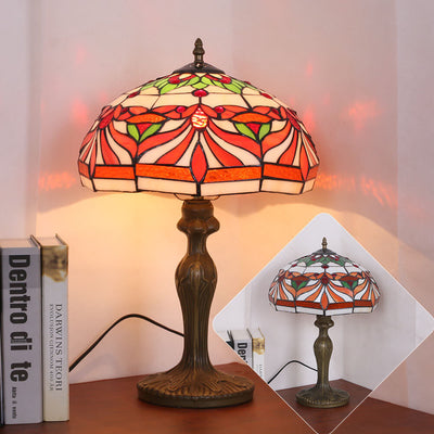 Tiffany European Red Fish Stained Glass Dome 1-Light Table Lamp
