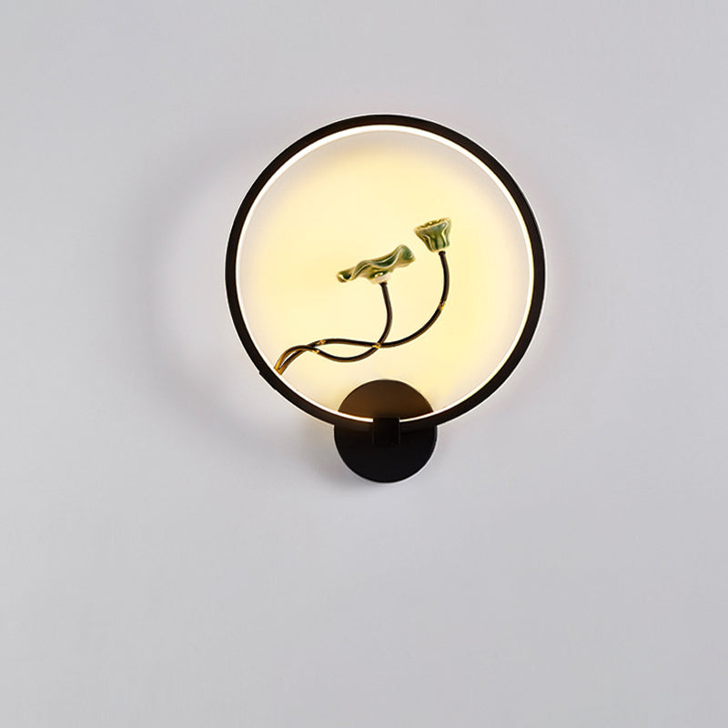 Traditionelle chinesische runde Pflaumenblüte Lotusblatt Aluminium Acryl LED Wandleuchte Lampe für Wohnzimmer 
