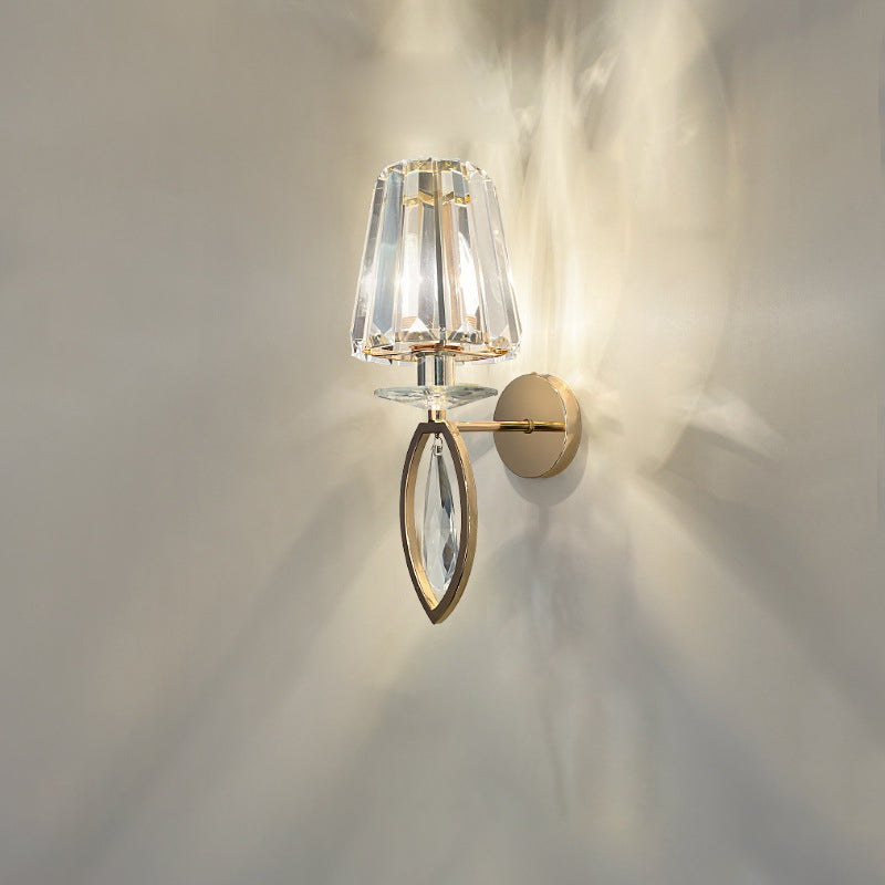 Modern Luxury Metal Iron Stainless Steel Crystal Ball Cylinder 1-Light Wall Sconce Lamp For Bedside
