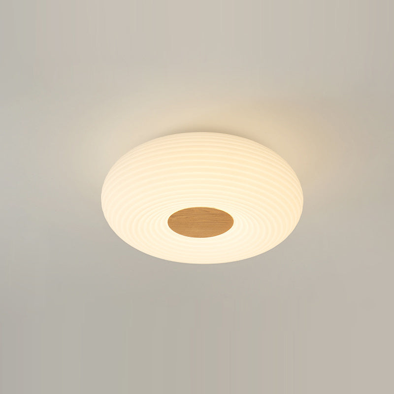Contemporary Creative Cream PE Horizontal Stripes Round Shade LED Flush Mount Ceiling Light For Bedroom