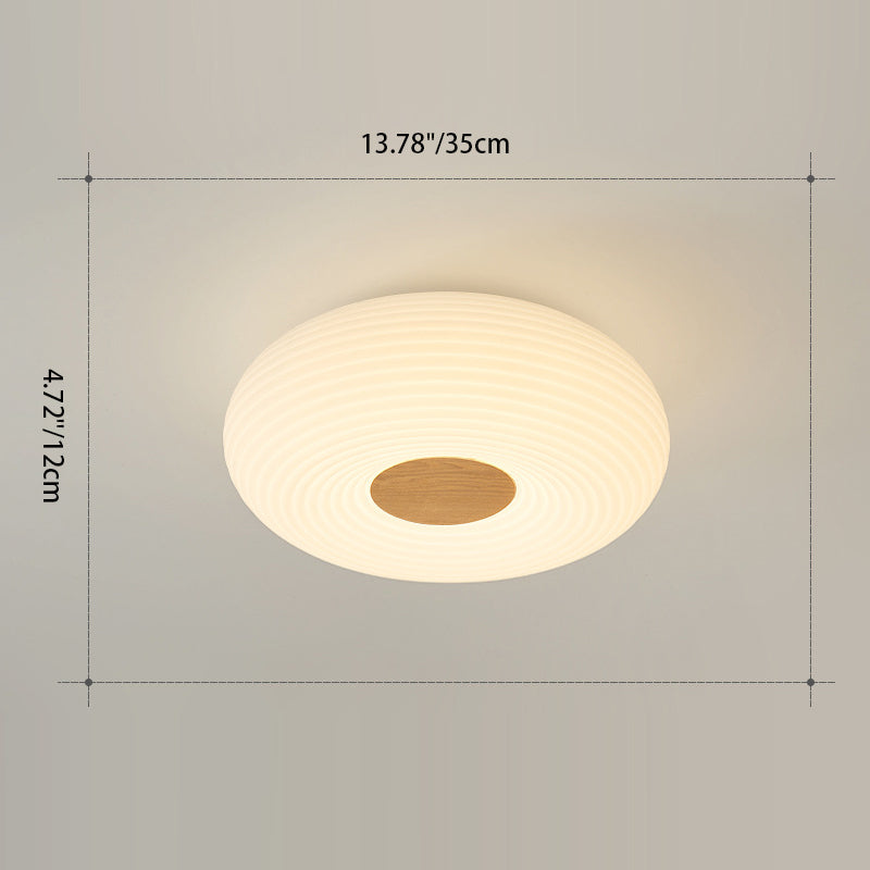 Contemporary Creative Cream PE Horizontal Stripes Round Shade LED Flush Mount Ceiling Light For Bedroom