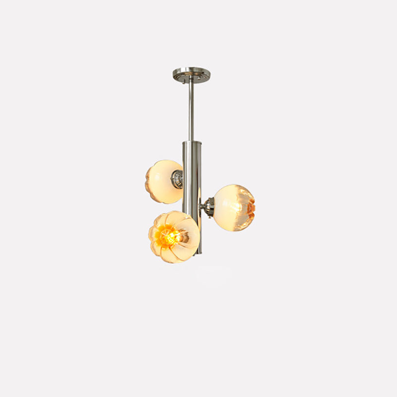 Zeitgenössischer Vintage Bud Metall Glas 3/4 Licht Kronleuchter für Wohnzimmer 
