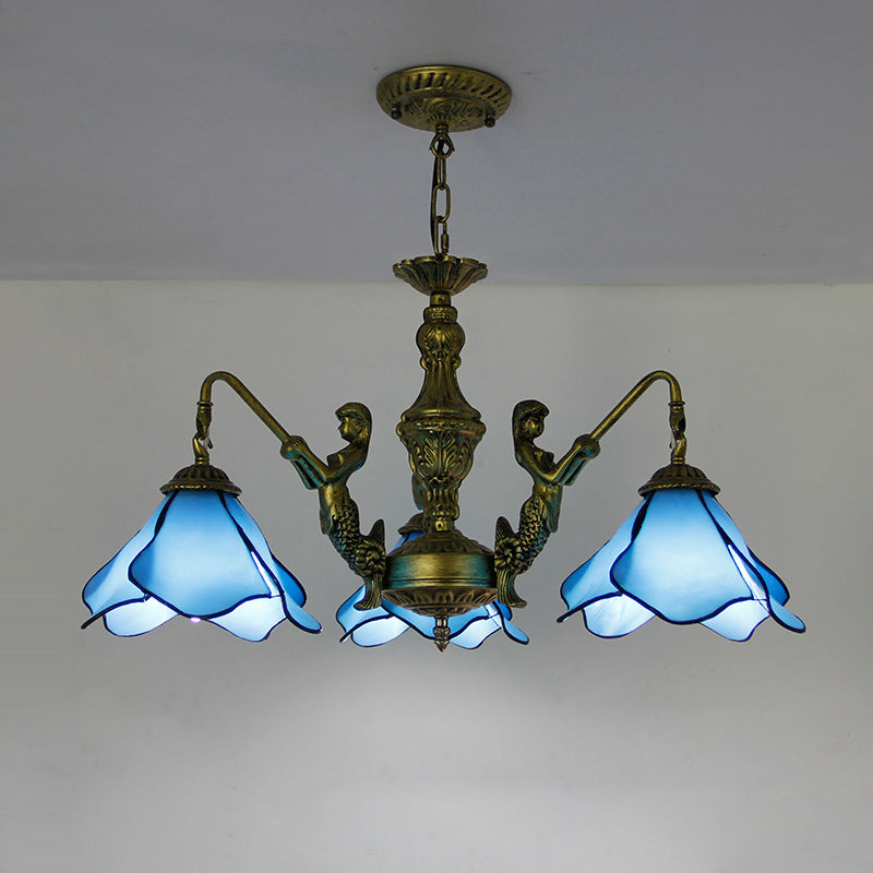 Araña de hierro con vidrio floral tradicional Tiffany de 3/5 luces para sala de estar 