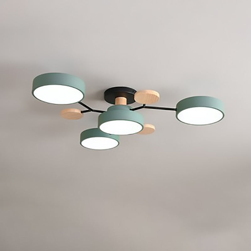 Contemporary Scandinavian Round Molecule Branch Design LED Semi-Flush Mount Ceiling Light For Living Room
